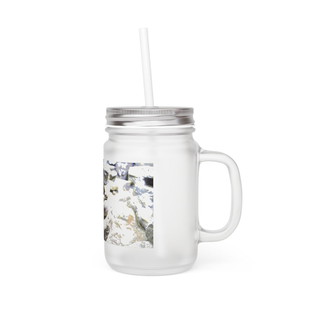 A stylish Snake Mason Jar made of frosted glass, featuring a straw and lid, perfect for personalized drinks.