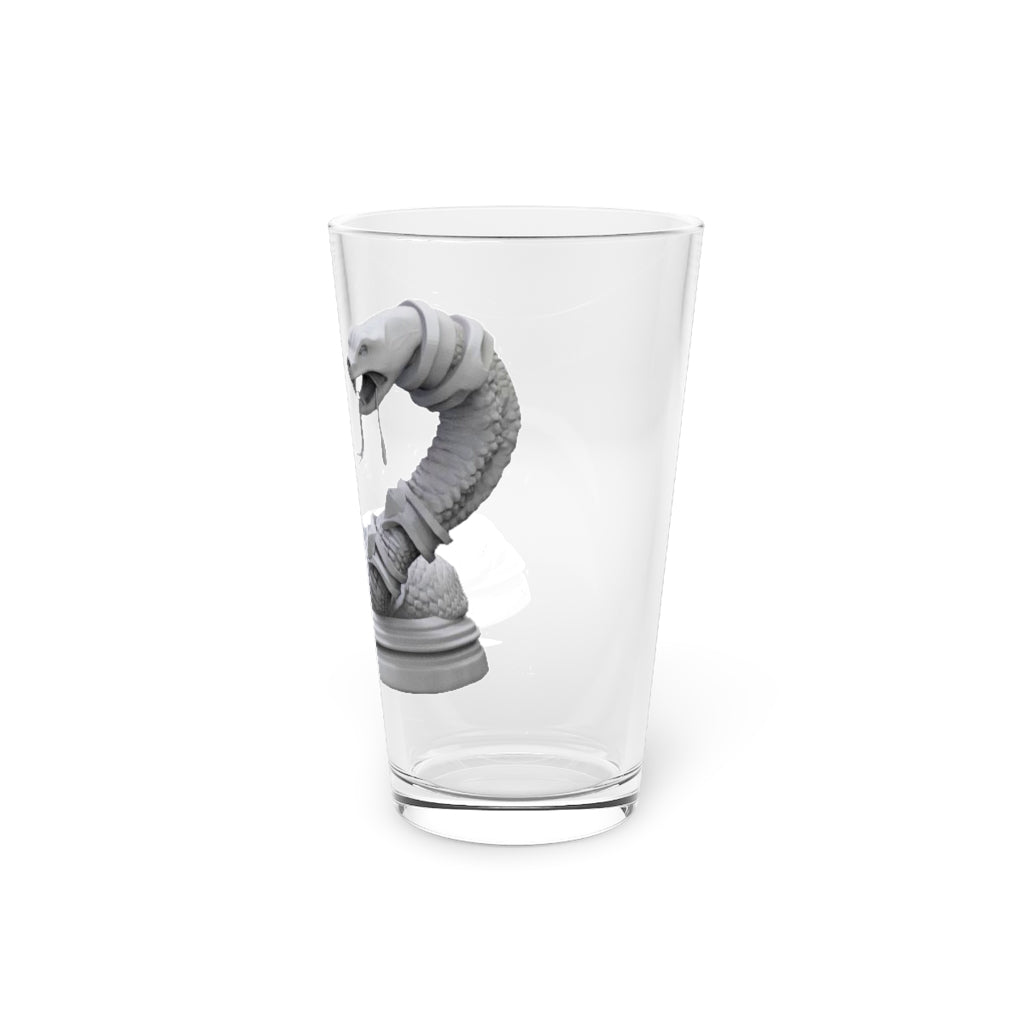 A clear 16oz Snake Pint Glass showcasing its sleek design and customizable features.