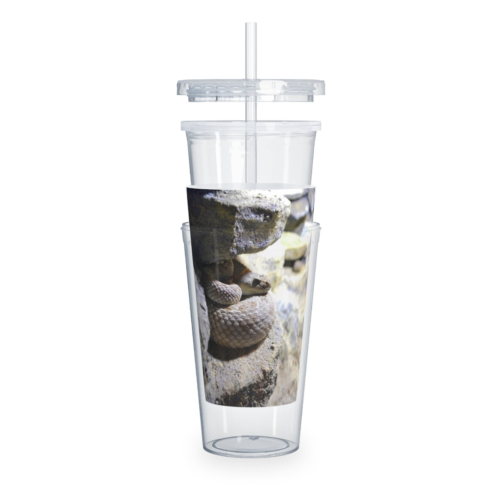 A stylish Snake Plastic Tumbler with a straw and lid, showcasing a customizable design, perfect for various beverages.