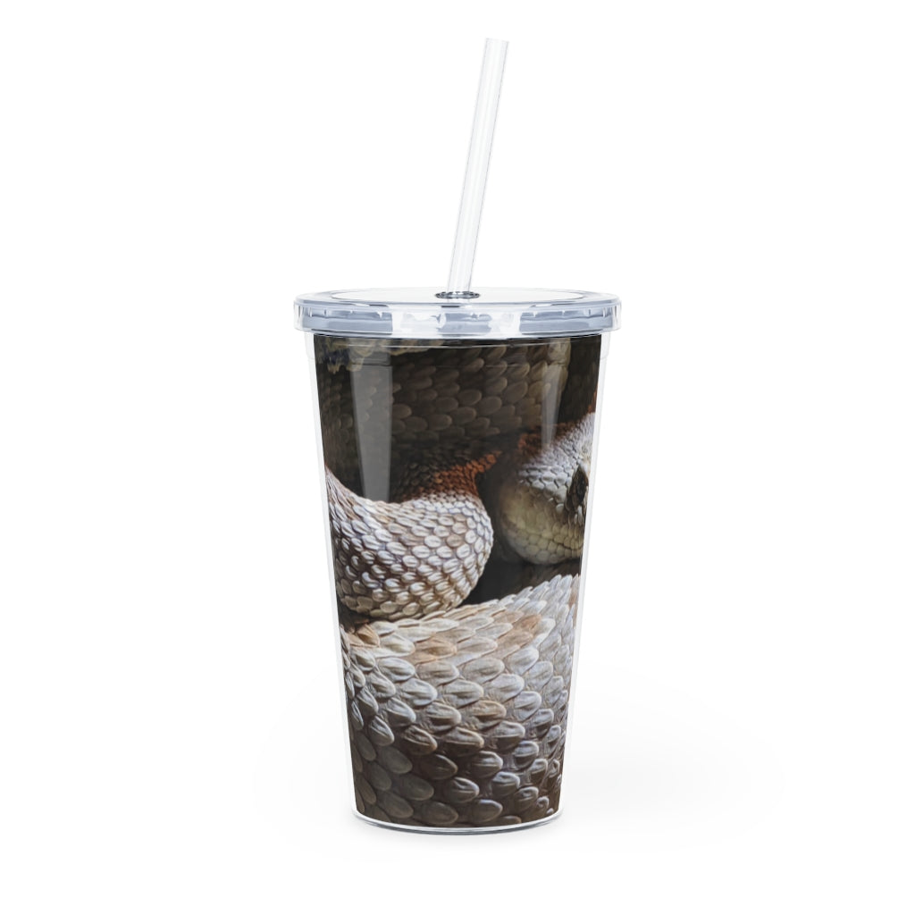 A stylish Snake Plastic Tumbler with a straw and lid, featuring a customizable design, perfect for parties and gatherings.