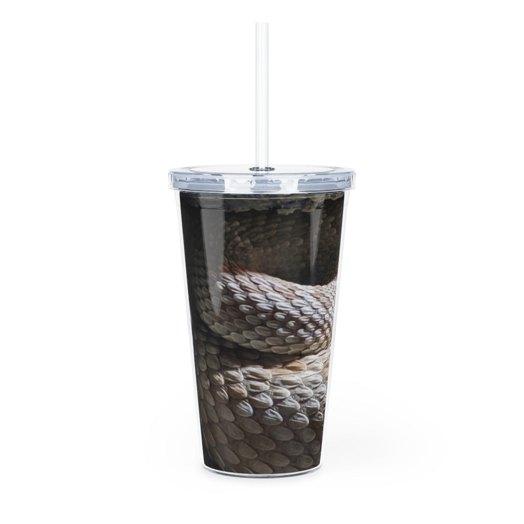 A stylish Snake Plastic Tumbler with a straw and lid, featuring a customizable design, perfect for parties and gatherings.