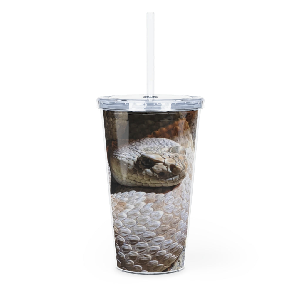 A stylish Snake Plastic Tumbler with a straw and lid, featuring a customizable design, perfect for parties and gatherings.