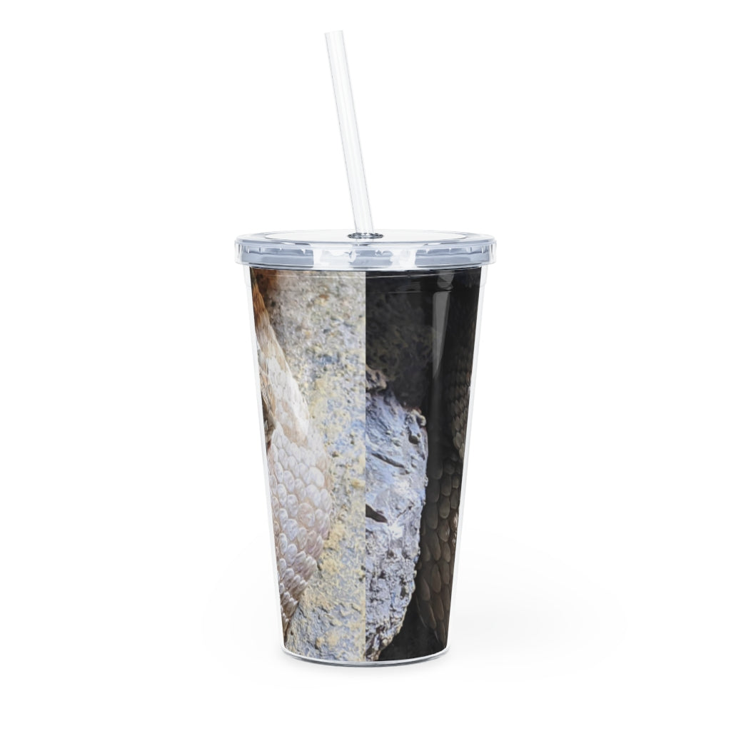 A stylish Snake Plastic Tumbler with a straw and lid, featuring a customizable design, perfect for parties and gatherings.