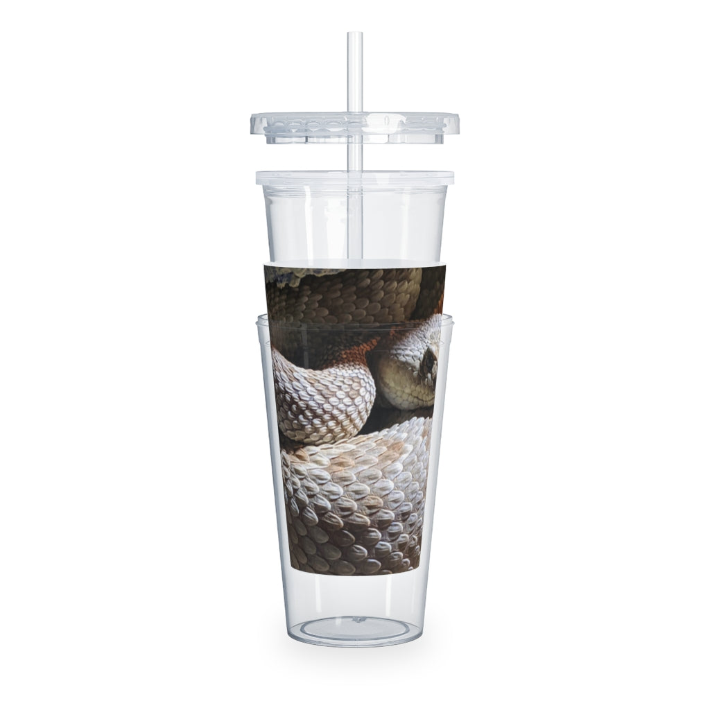 A stylish Snake Plastic Tumbler with a straw and lid, featuring a customizable design, perfect for parties and gatherings.