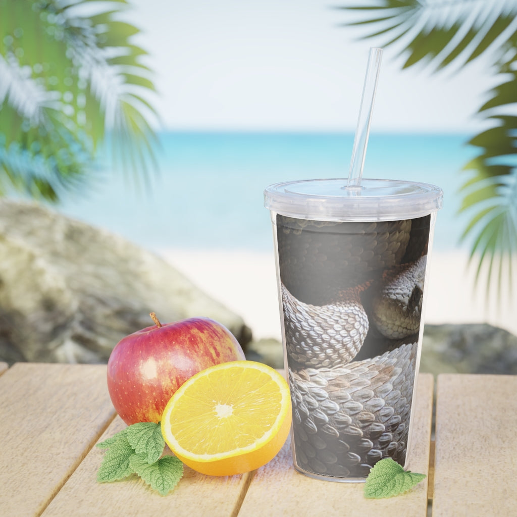 A stylish Snake Plastic Tumbler with a straw and lid, featuring a customizable design, perfect for parties and gatherings.