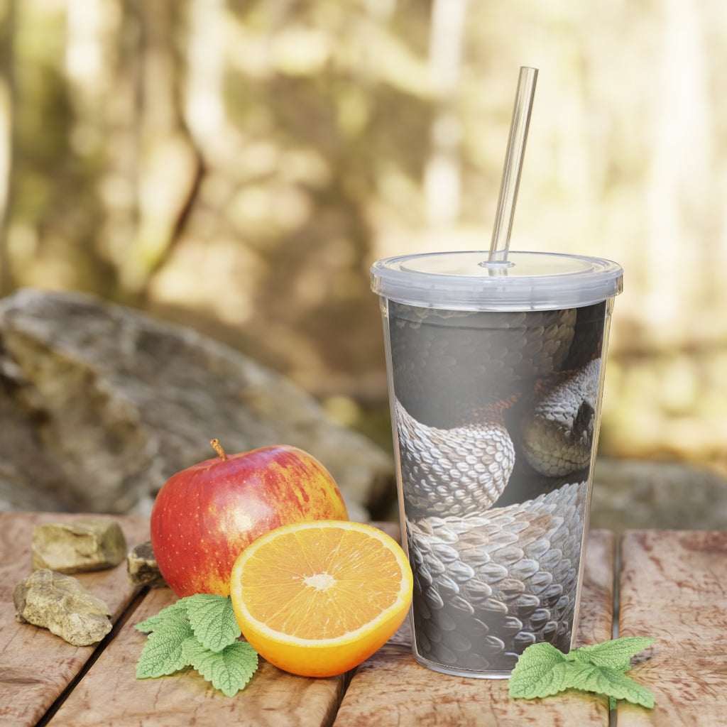 A stylish Snake Plastic Tumbler with a straw and lid, featuring a customizable design, perfect for parties and gatherings.