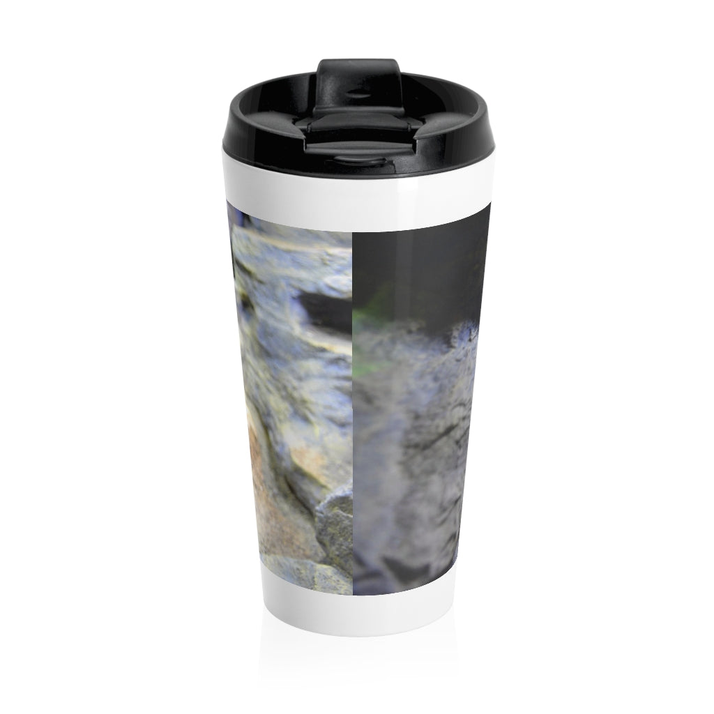 A sleek Snake Stainless Steel Travel Mug with a black plastic lid, showcasing vibrant sublimation printing, perfect for coffee and tea lovers.