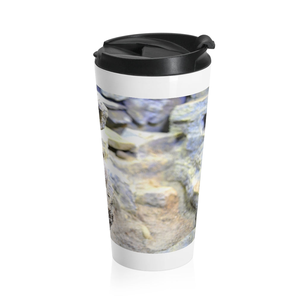 A sleek Snake Stainless Steel Travel Mug with a black plastic lid, showcasing vibrant sublimation printing, perfect for coffee and tea lovers.