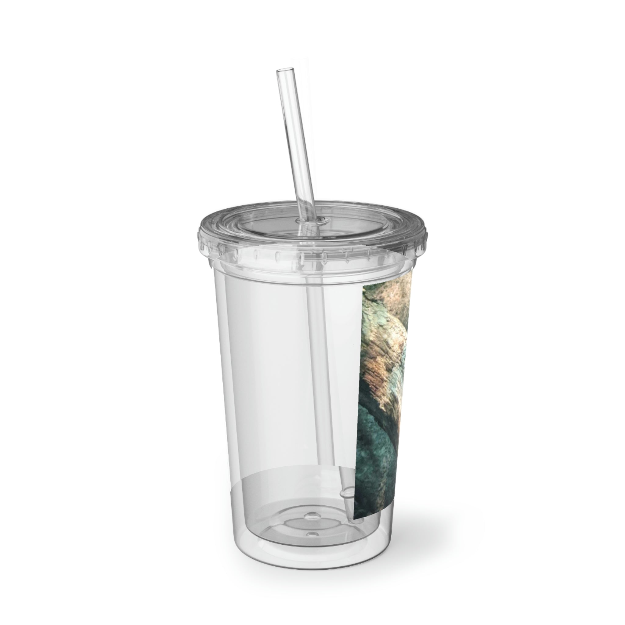 Snake Suave Acrylic Cup with stainless steel body and black plastic cap, featuring a straw.