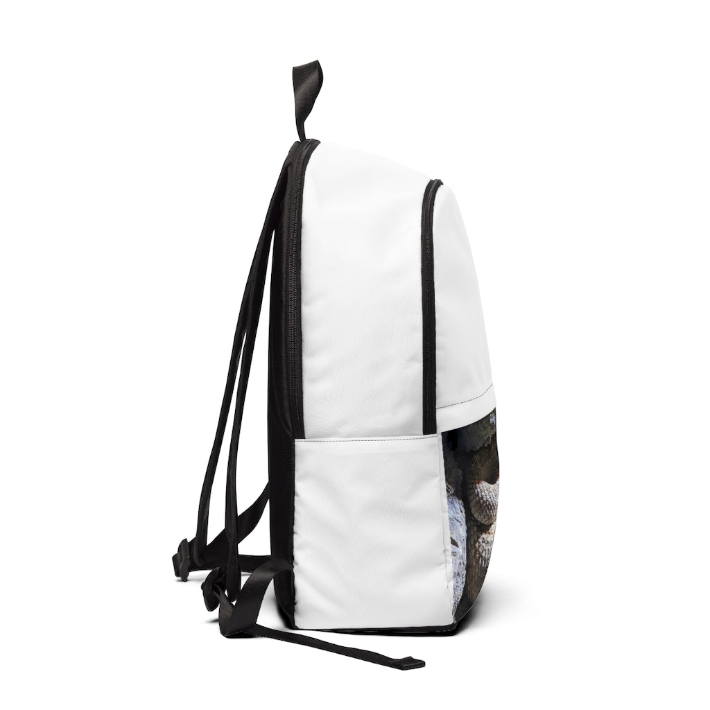 Stylish Snake Unisex Fabric Backpack in soft nylon, featuring adjustable straps and a padded back panel, perfect for school and travel.