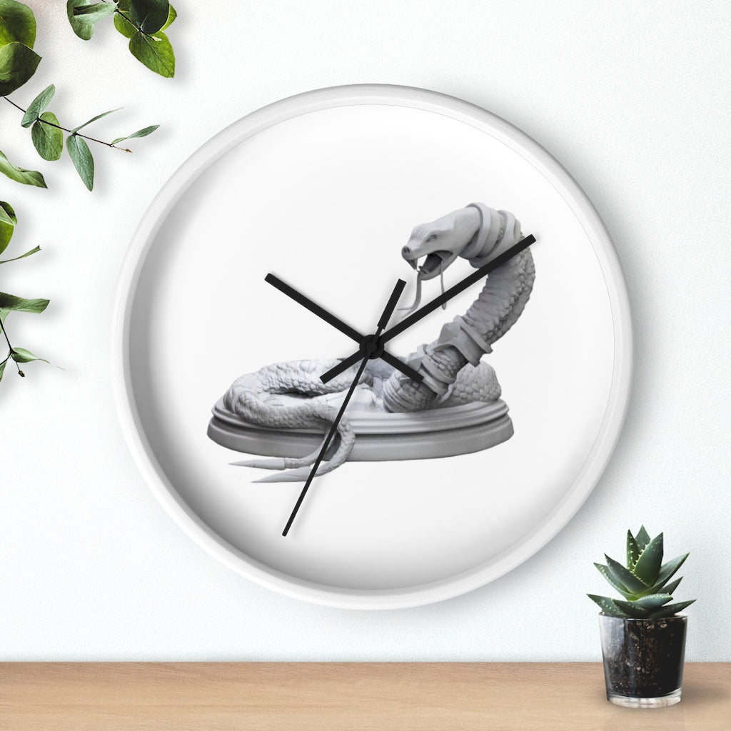 A stylish Snake Wall Clock featuring a unique design with a wooden frame and plexiglass face, perfect for indoor decor.