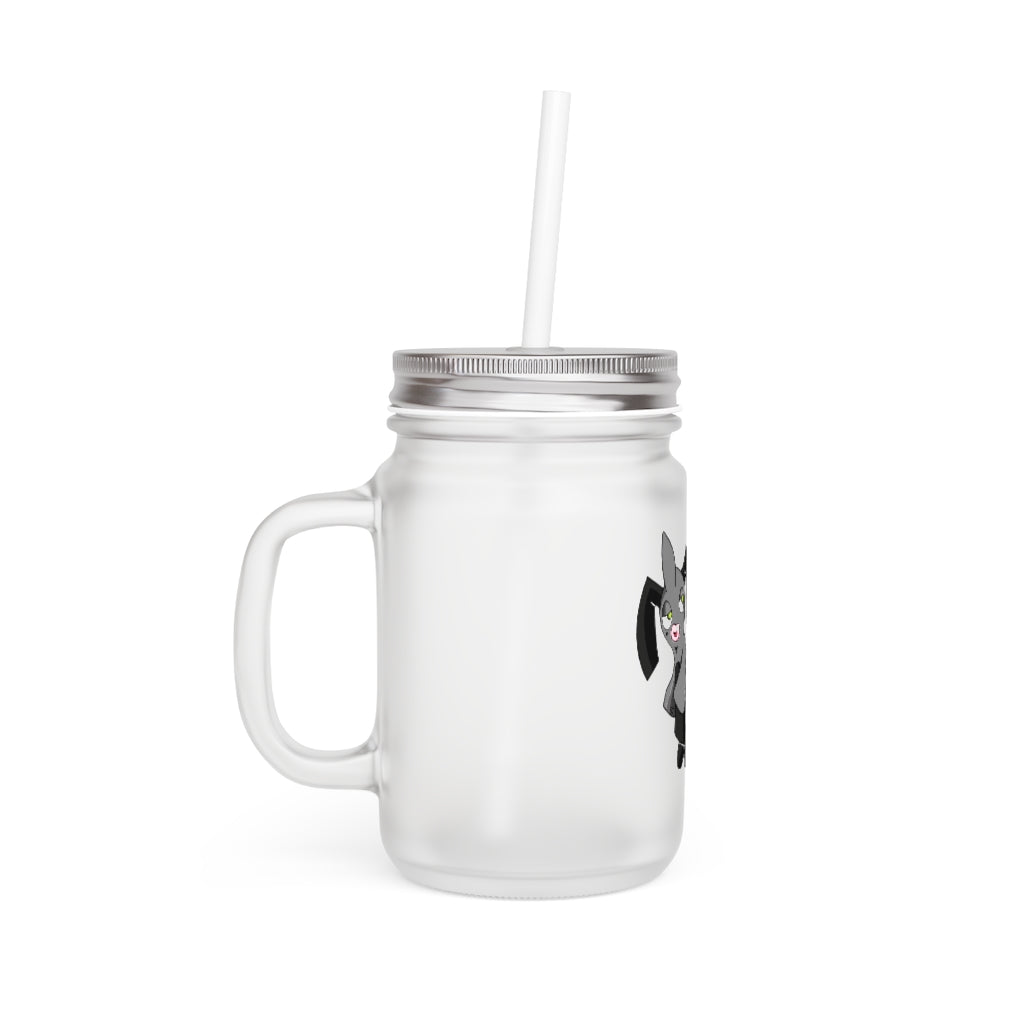 A stylish Snaughtnaut Mason Jar made of frosted glass, featuring a straw and lid, perfect for personalized drinks.