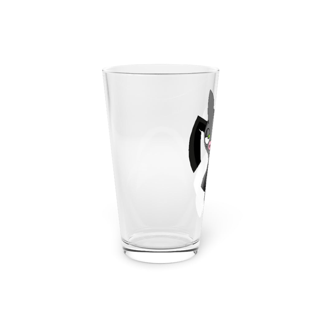 Snaughtnaut Pint Glass, 16oz, clear glass with custom printed design, ideal for beverages.