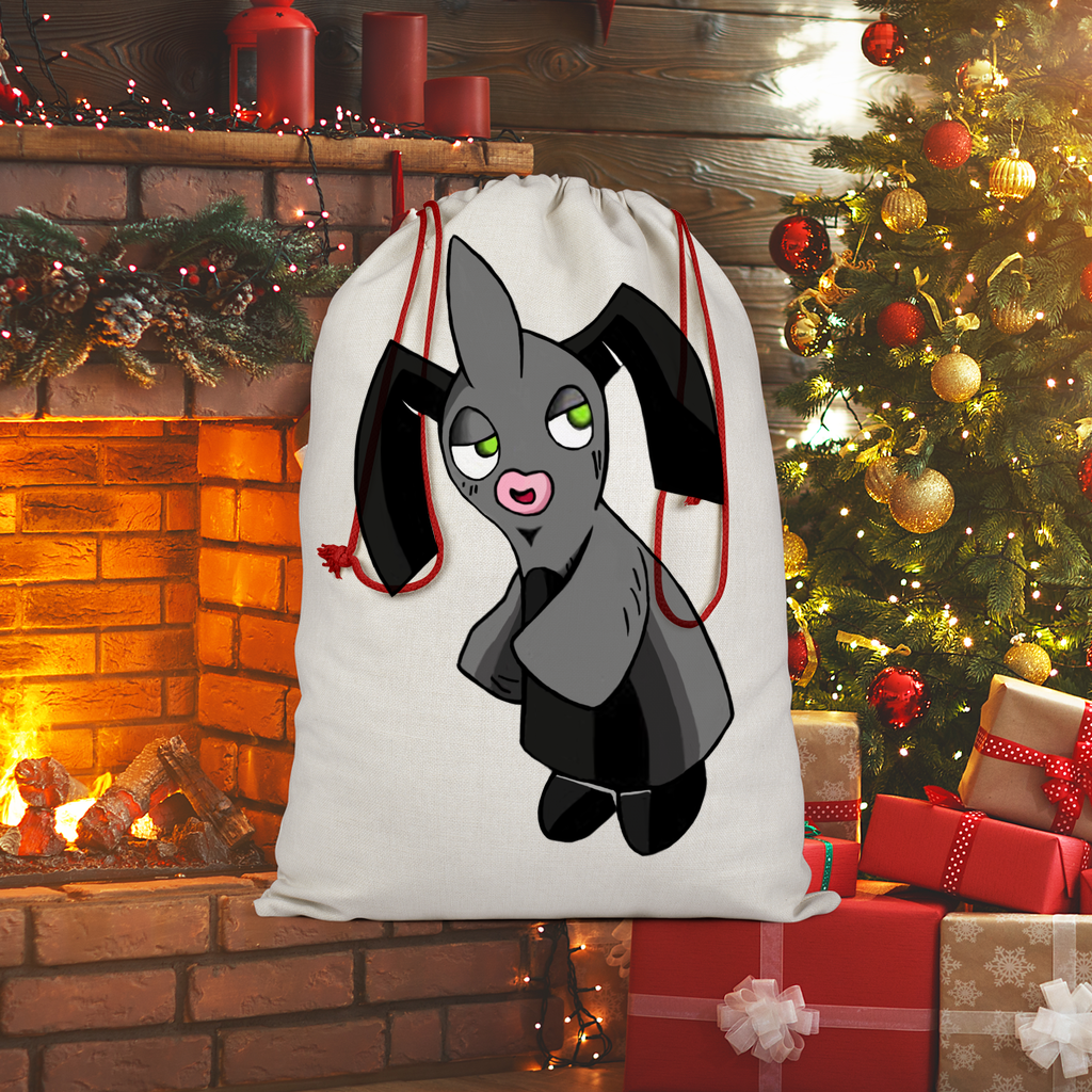 Snaughtnaut Sublimation Linen Drawstring Sack with red drawstring, showcasing eco-friendly print and linen texture.