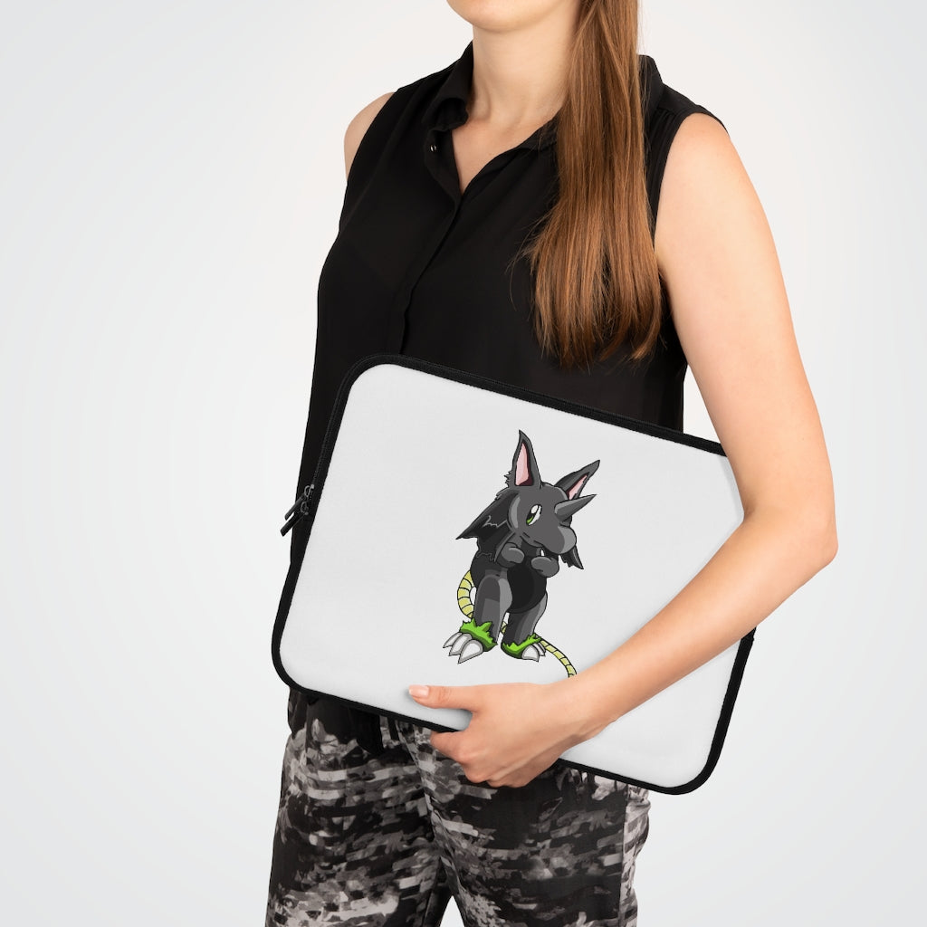 Snibble Laptop Sleeve featuring a customizable front design and a solid black back, made from water-resistant neoprene material.