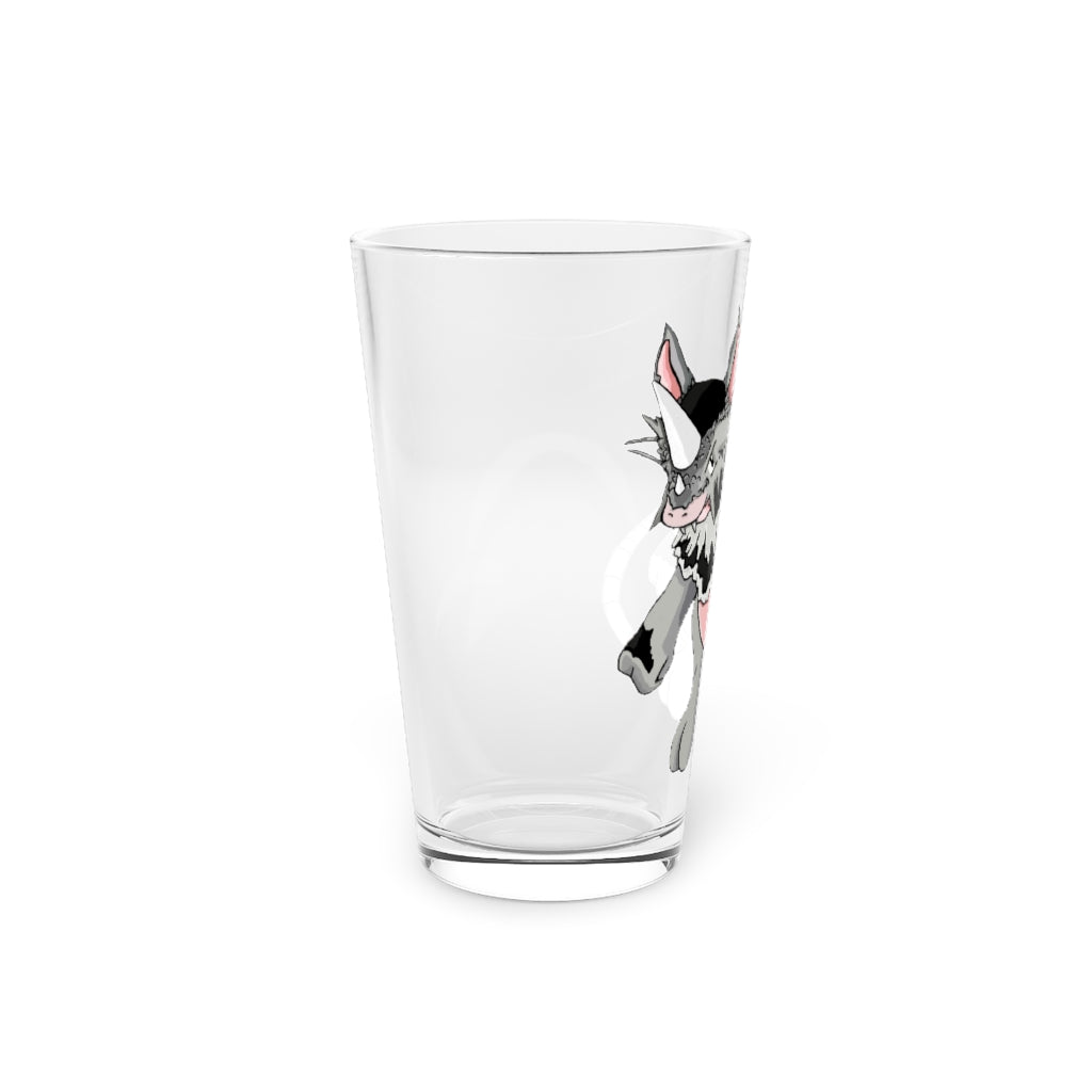 A clear 16oz Snibble Pint Glass showcasing a customizable design, perfect for beverages.