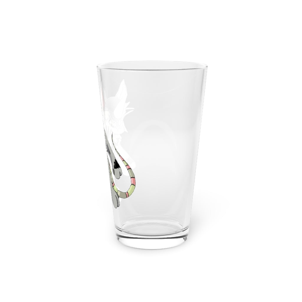 A clear 16oz Snibble Pint Glass showcasing a customizable design, perfect for beverages.