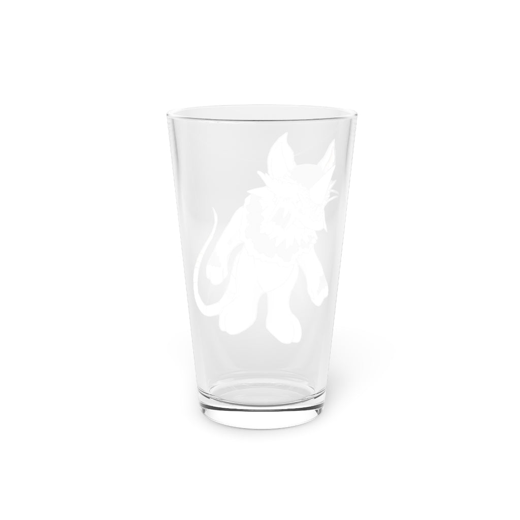 A clear 16oz Snibble Pint Glass showcasing a customizable design, perfect for beverages.