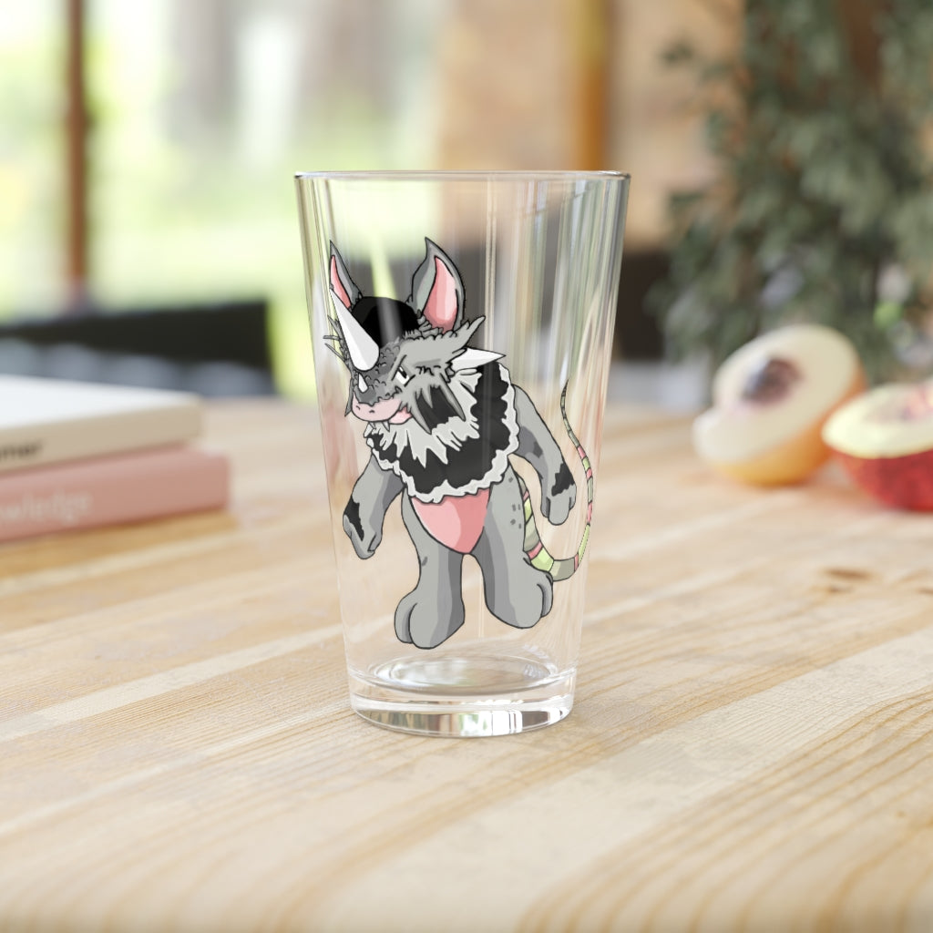 A clear 16oz Snibble Pint Glass showcasing a customizable design, perfect for beverages.