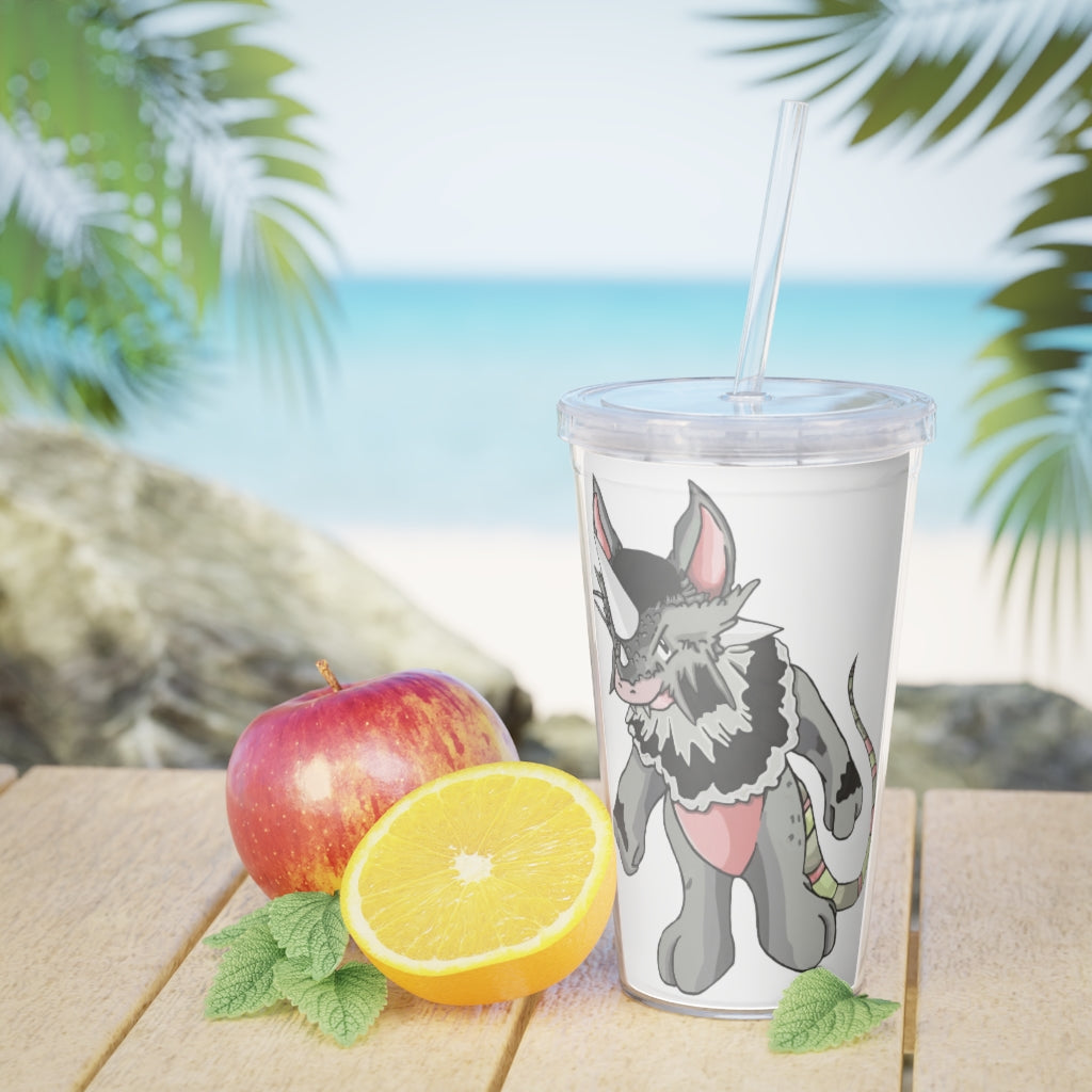 Snibble Plastic Tumbler with Straw, featuring a customizable design and double wall insulation for drinks.