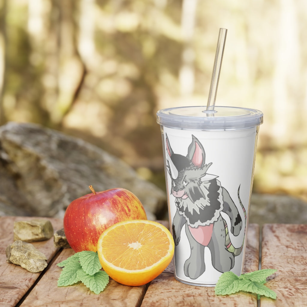 Snibble Plastic Tumbler with Straw, featuring a customizable design and double wall insulation for drinks.