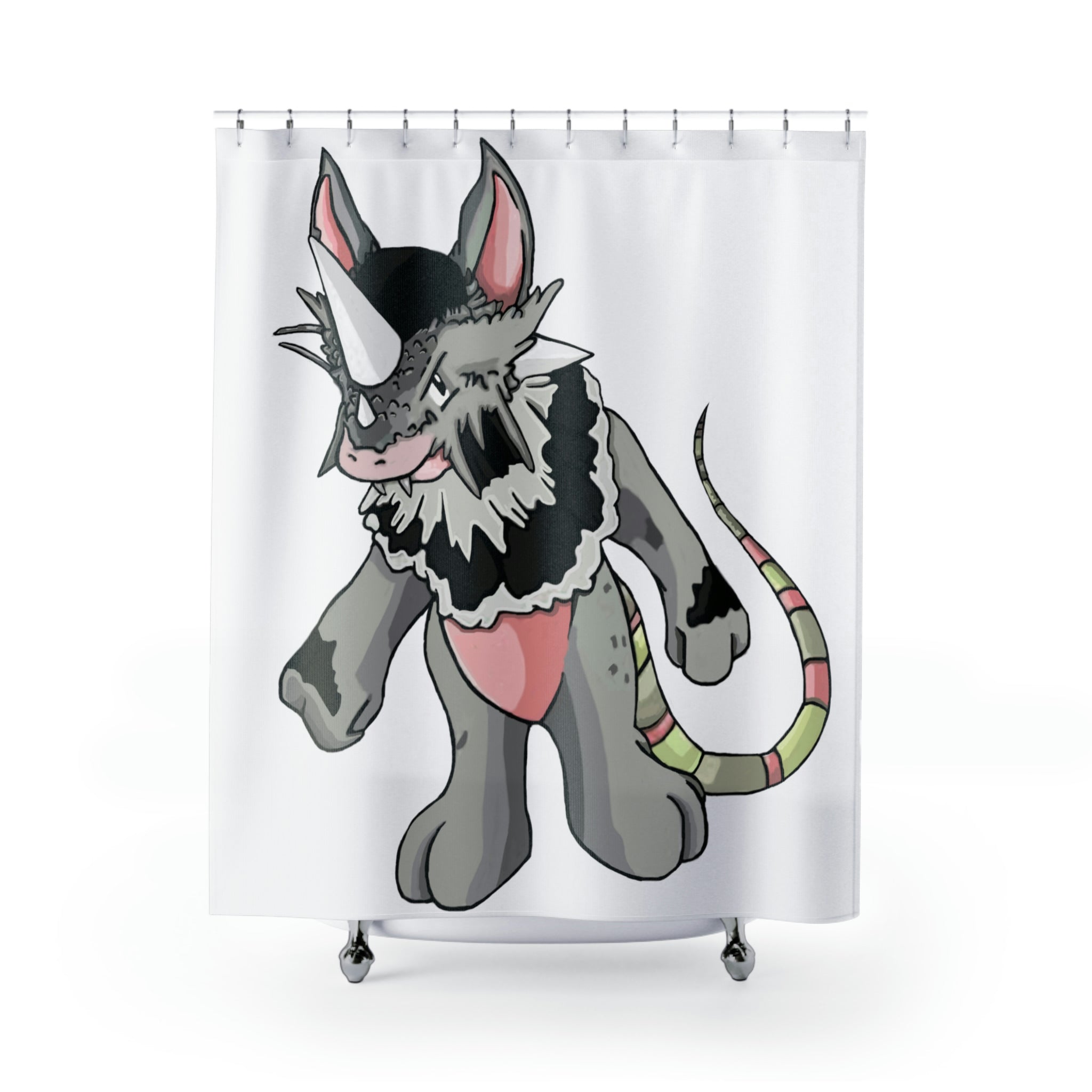 Snibble Shower Curtain featuring vibrant custom designs on durable polyester fabric, enhancing bathroom decor.