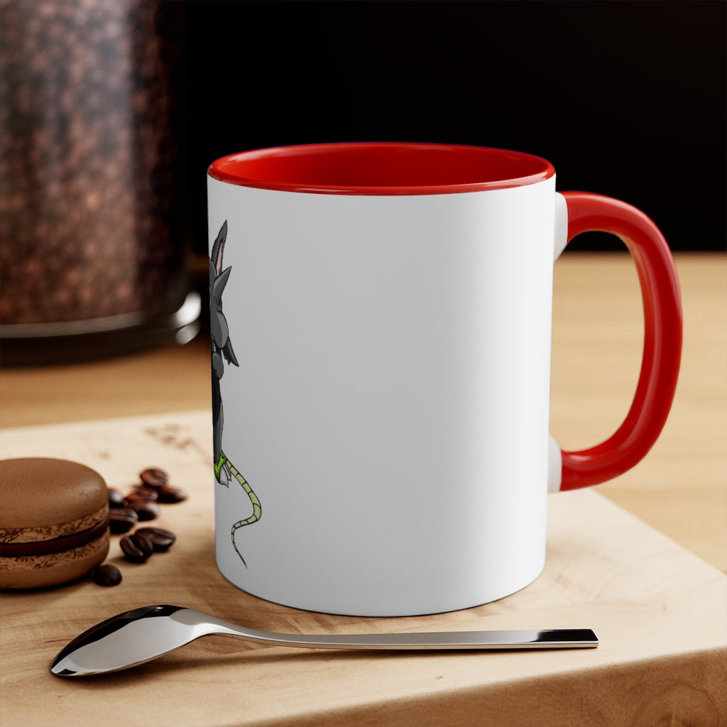 A stylish Snouse Accent Mug featuring a white exterior with a colored interior, available in red, pink, and black options, showcasing its two-tone design.