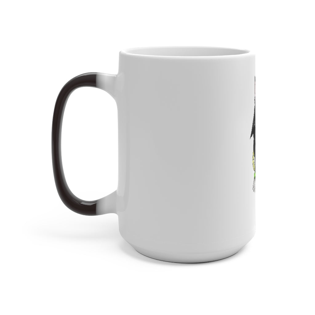 Snouse Color Changing Mug showcasing vibrant colors when filled with hot liquid, featuring a white ceramic design and a comfortable C-handle.