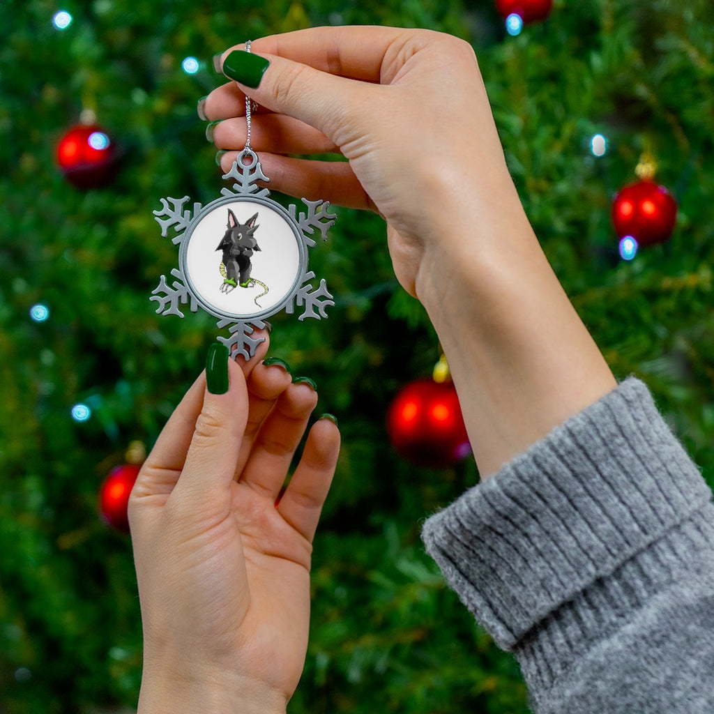 Snouse Pewter Snowflake Ornament with silver-toned hanging string, showcasing intricate snowflake design and customizable features.