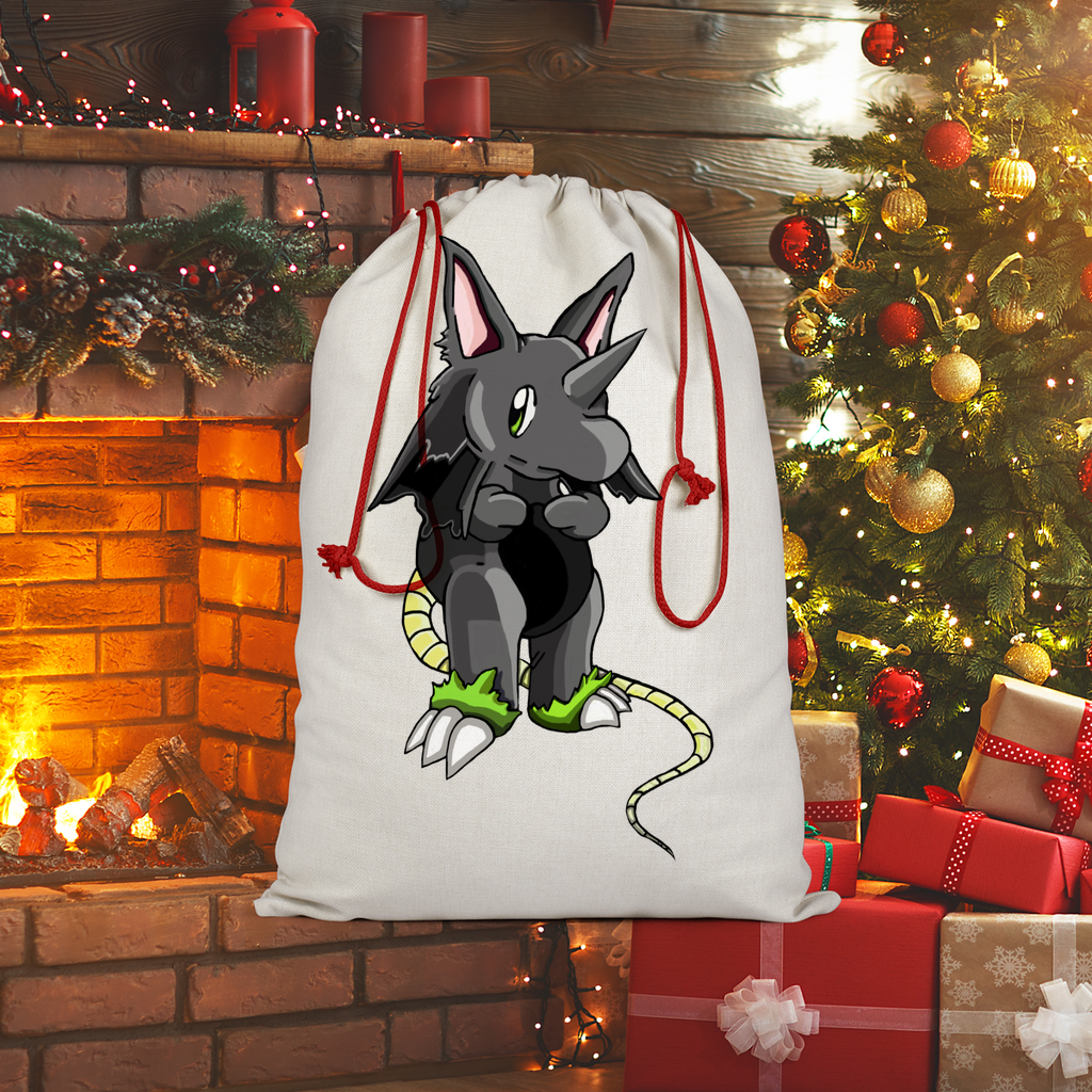 Snouse Sublimation Linen Drawstring Sack with red drawstring, showcasing a linen texture and eco-friendly print, ideal for Christmas gifts.