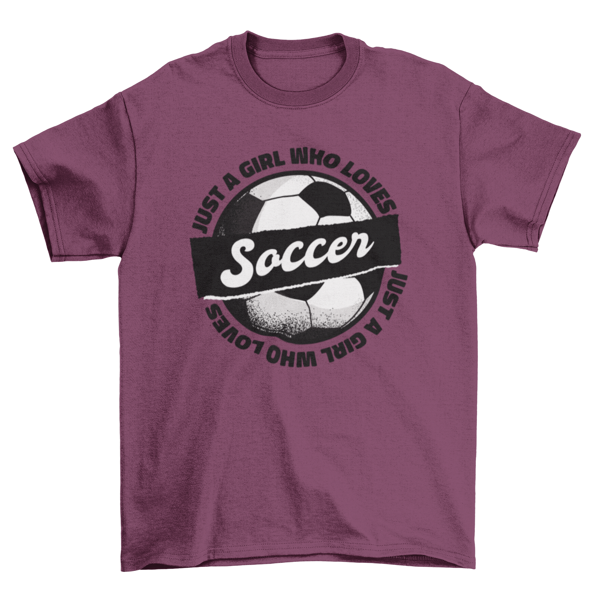 A stylish t-shirt featuring the quote 'Just a girl who loves soccer' designed for soccer enthusiasts.