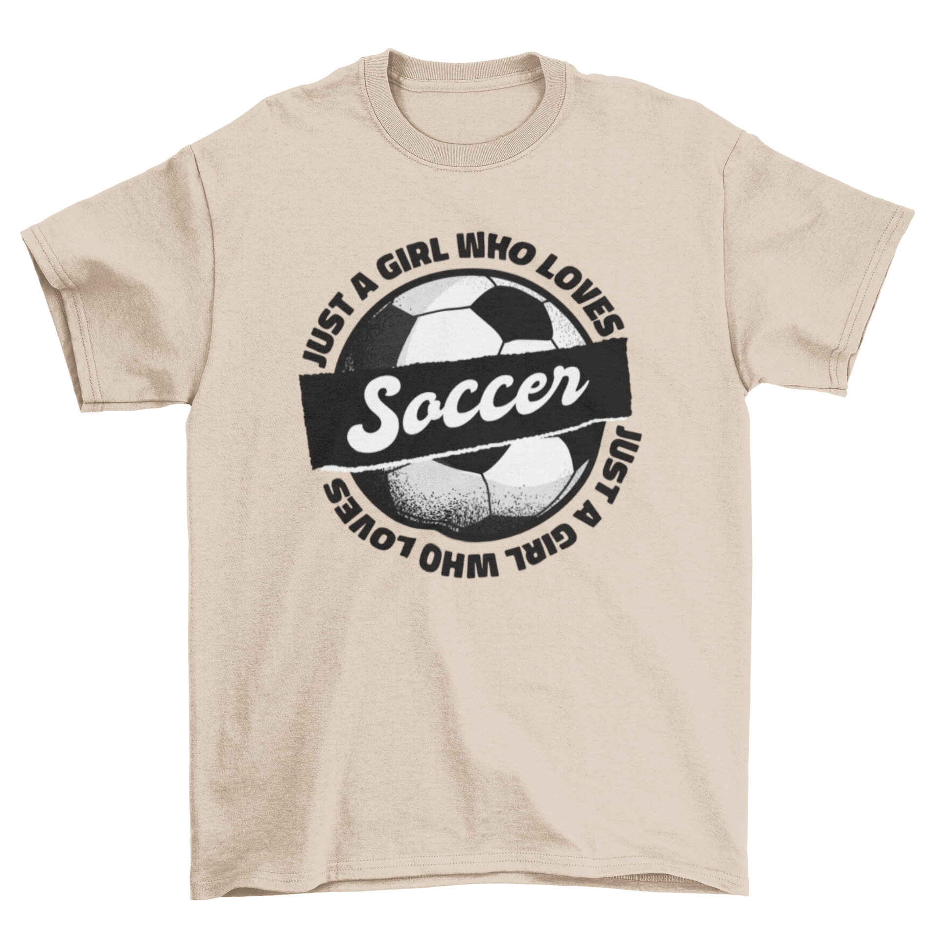 A stylish t-shirt featuring the quote 'Just a girl who loves soccer' designed for soccer enthusiasts.