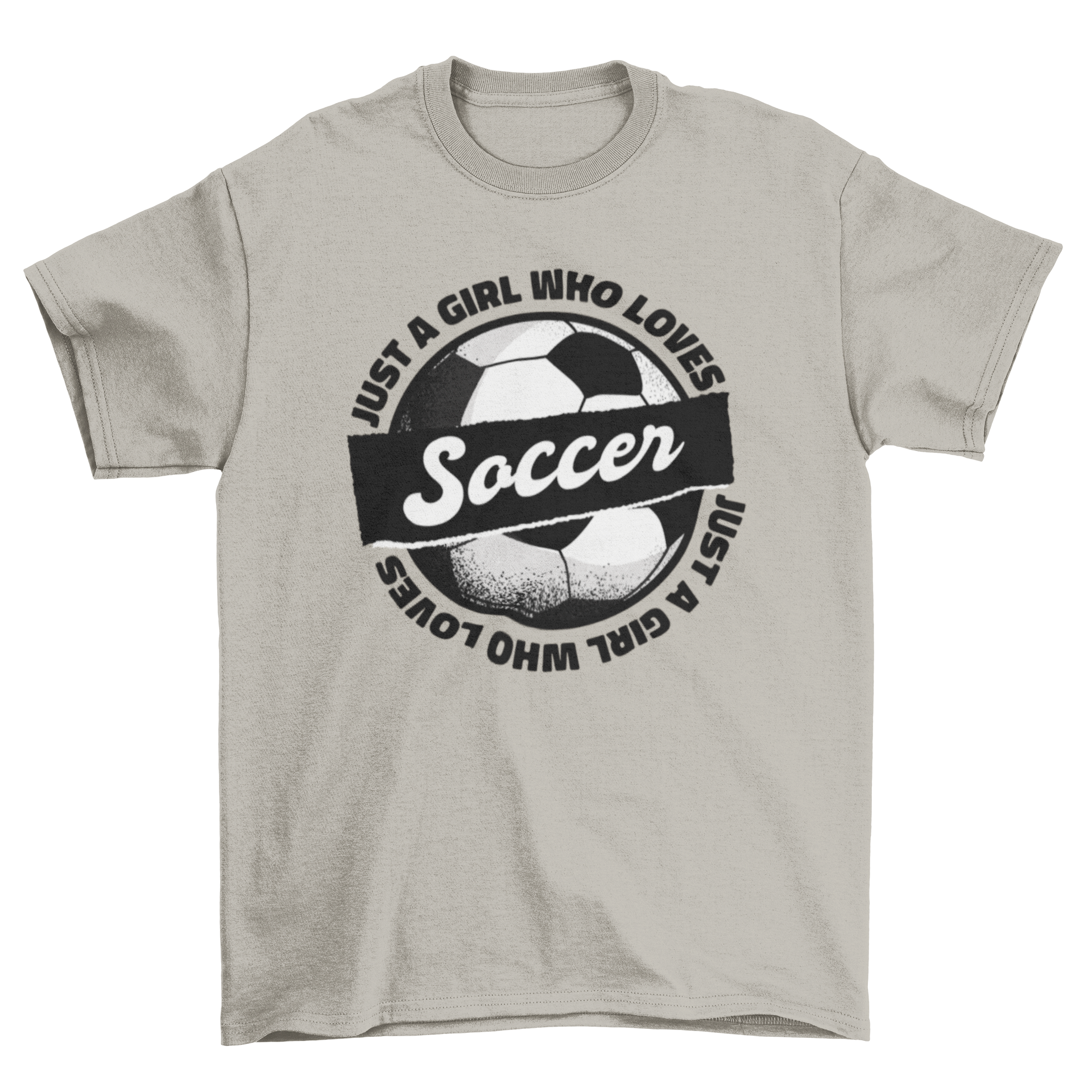 A stylish t-shirt featuring the quote 'Just a girl who loves soccer' designed for soccer enthusiasts.