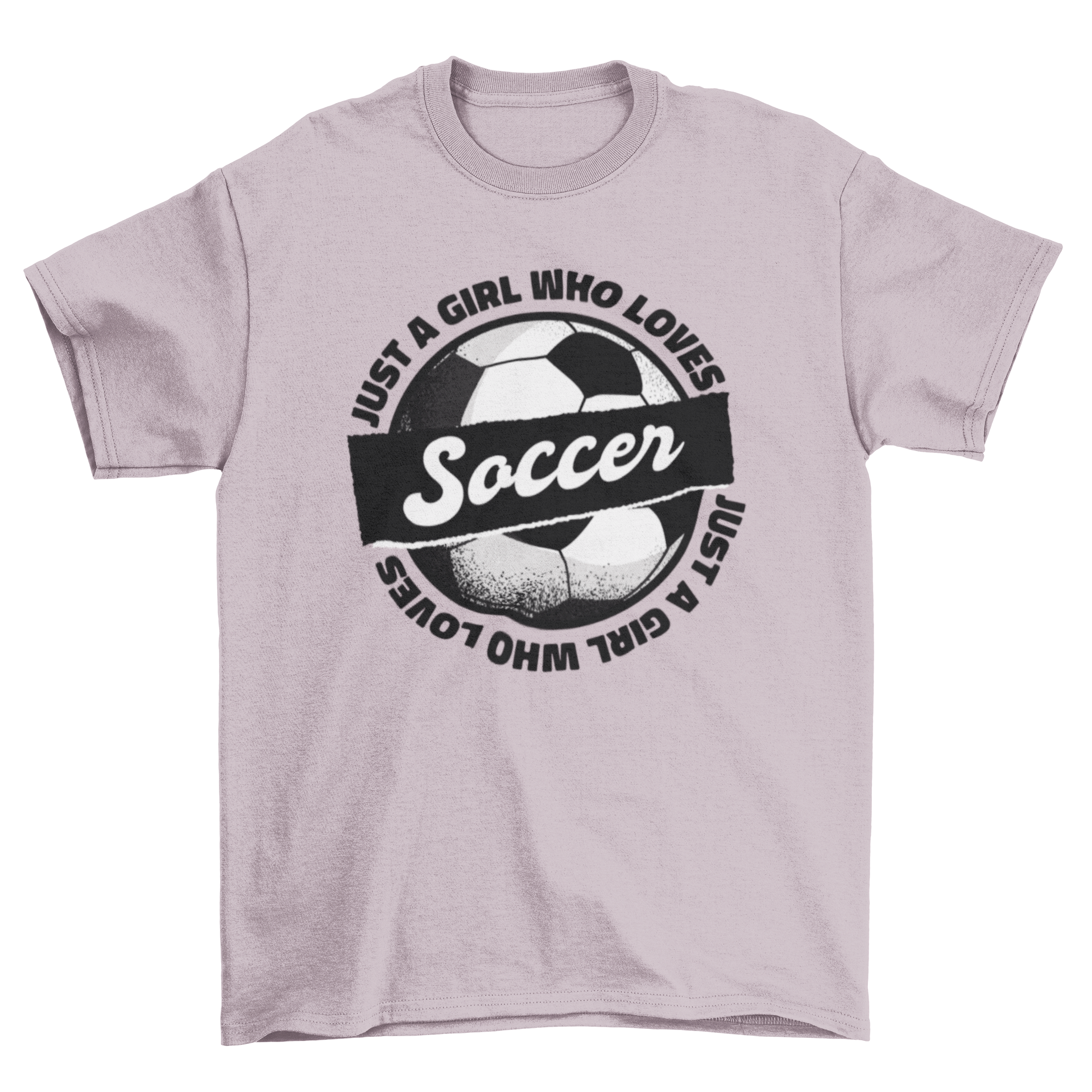 A stylish t-shirt featuring the quote 'Just a girl who loves soccer' designed for soccer enthusiasts.