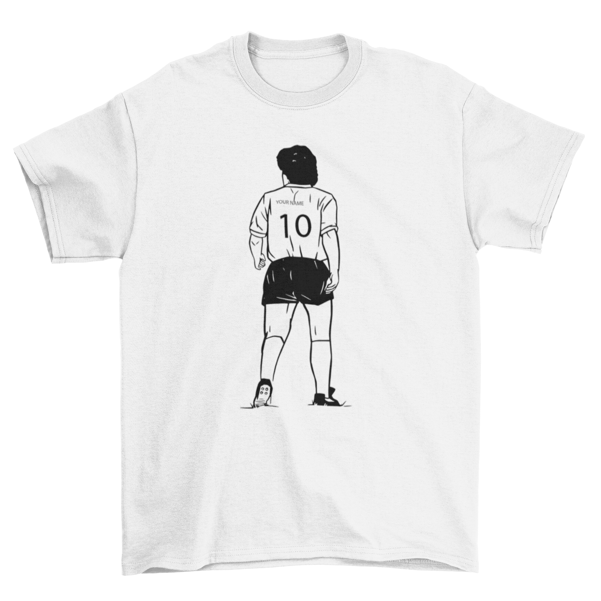 A stylish soccer player jersey t-shirt featuring a filled stroke design of a player in action, perfect for soccer fans.