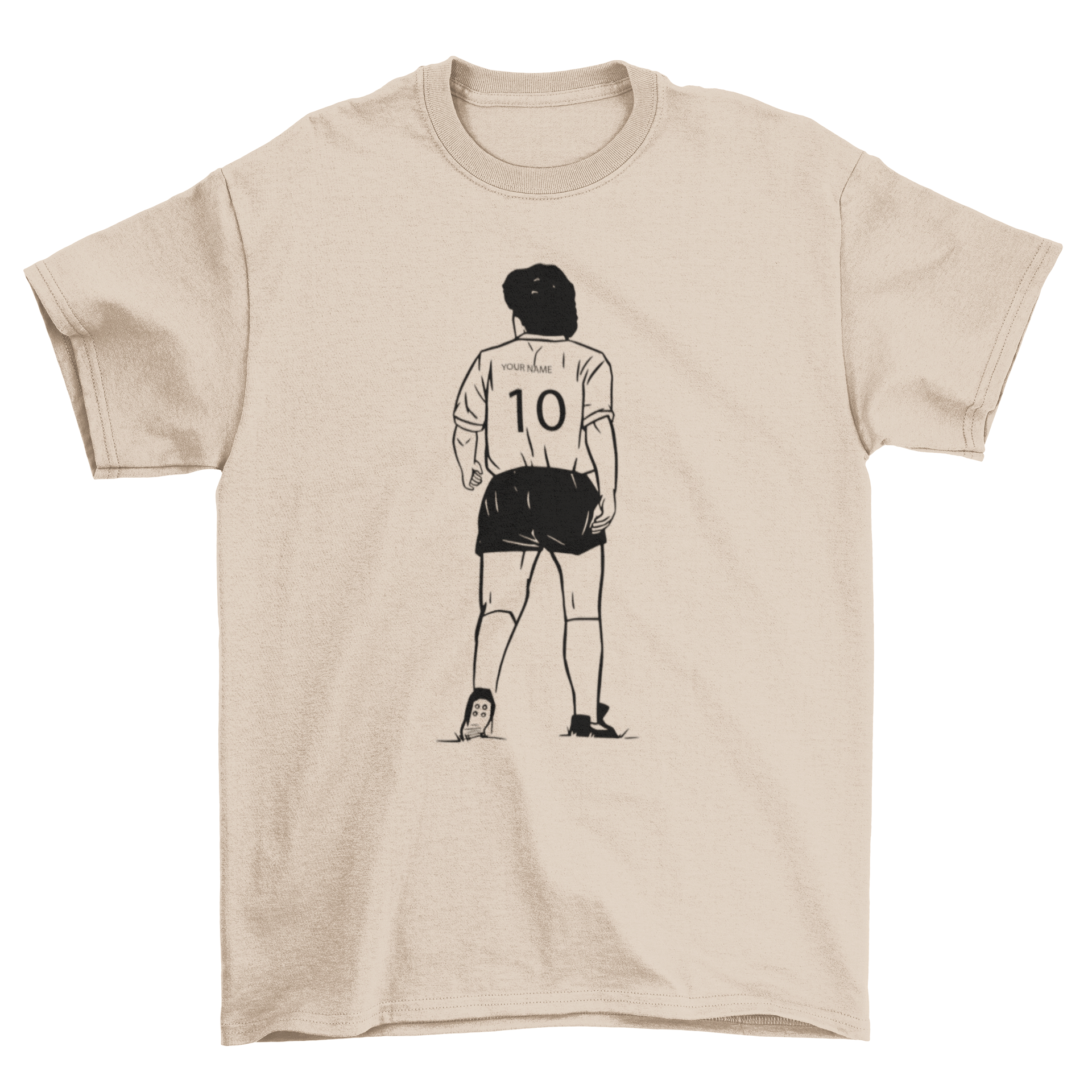 A stylish soccer player jersey t-shirt featuring a filled stroke design of a player in action, perfect for soccer fans.