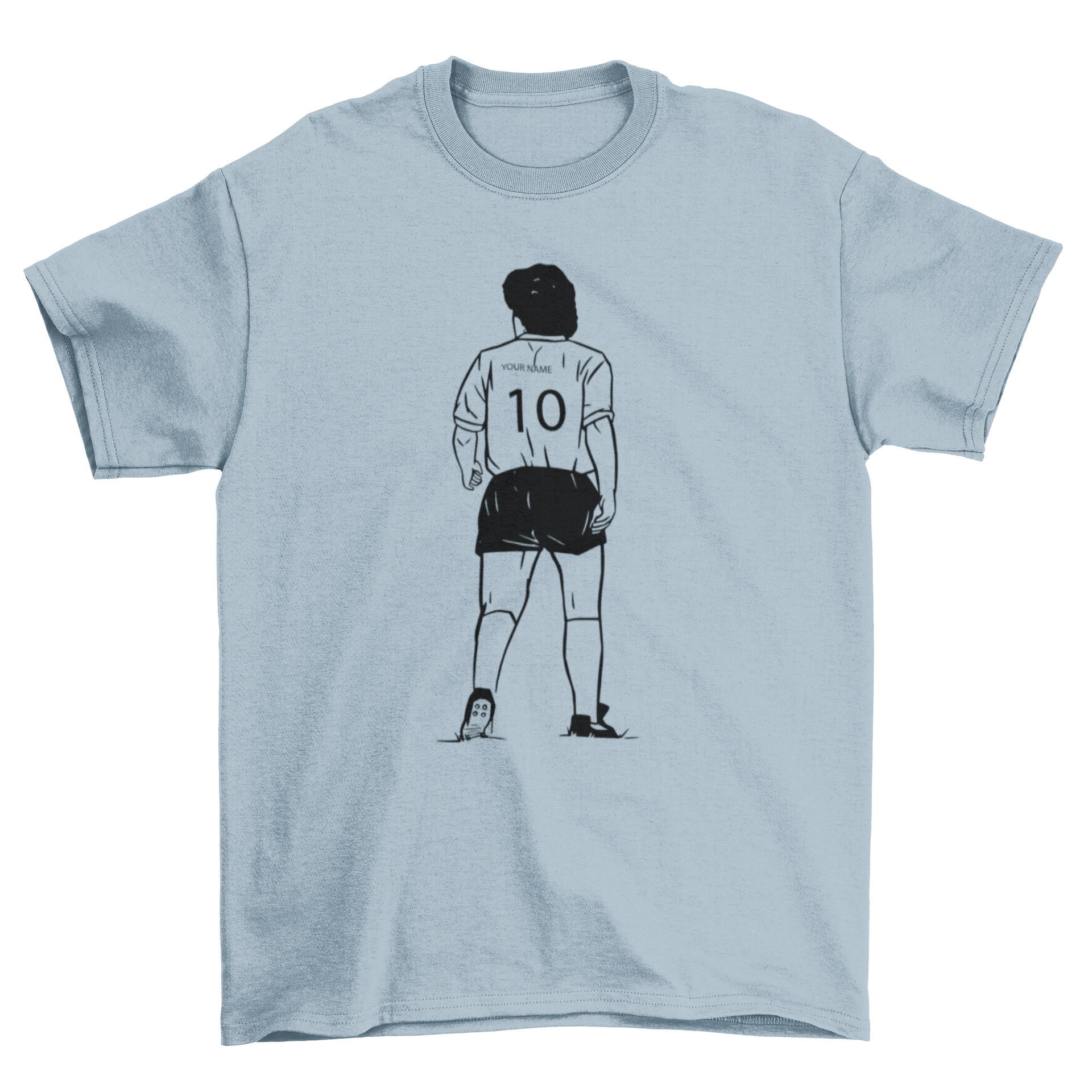 A stylish soccer player jersey t-shirt featuring a filled stroke design of a player in action, perfect for soccer fans.