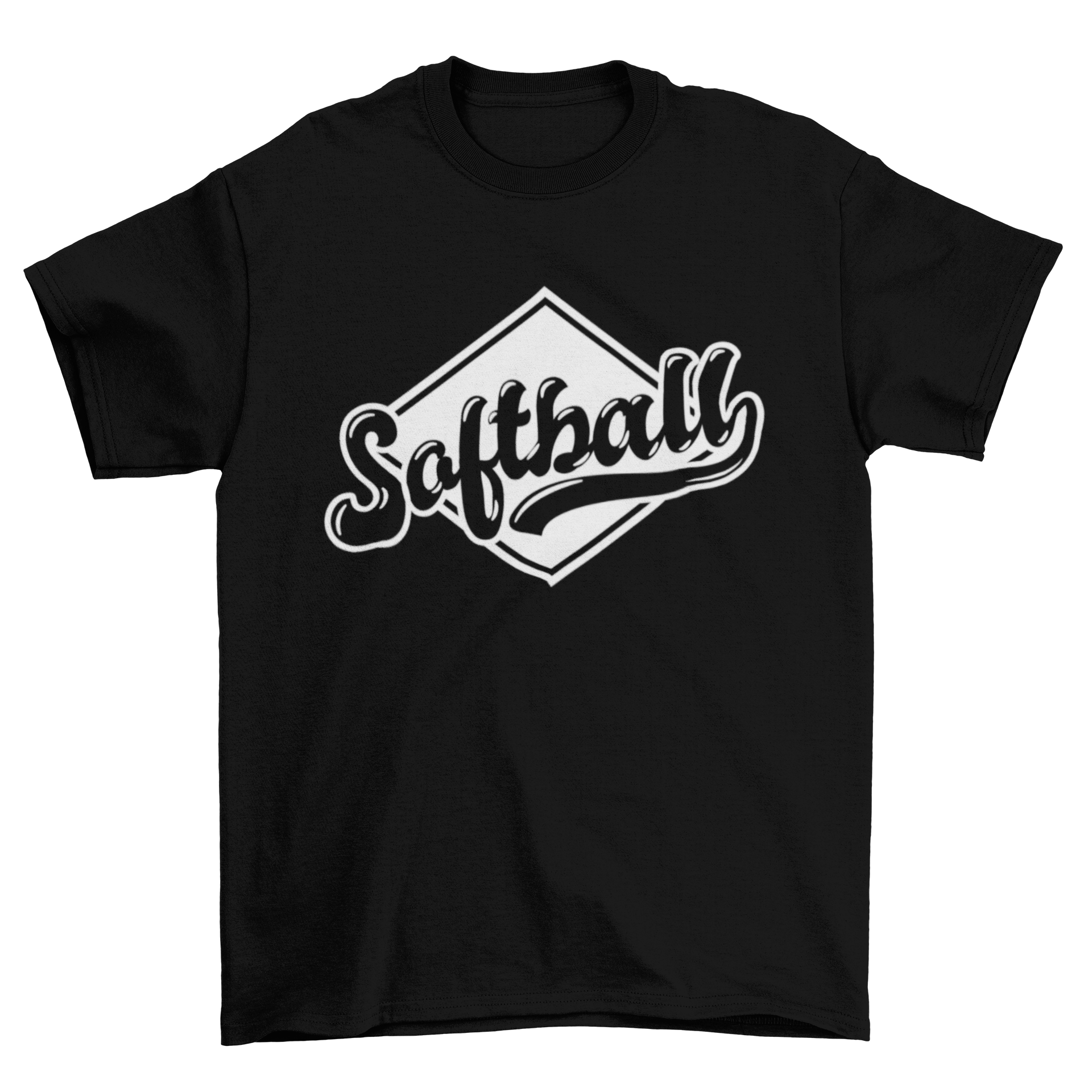 Softball T-shirt featuring 'Softball' lettering on a diamond background, perfect for fans and players.