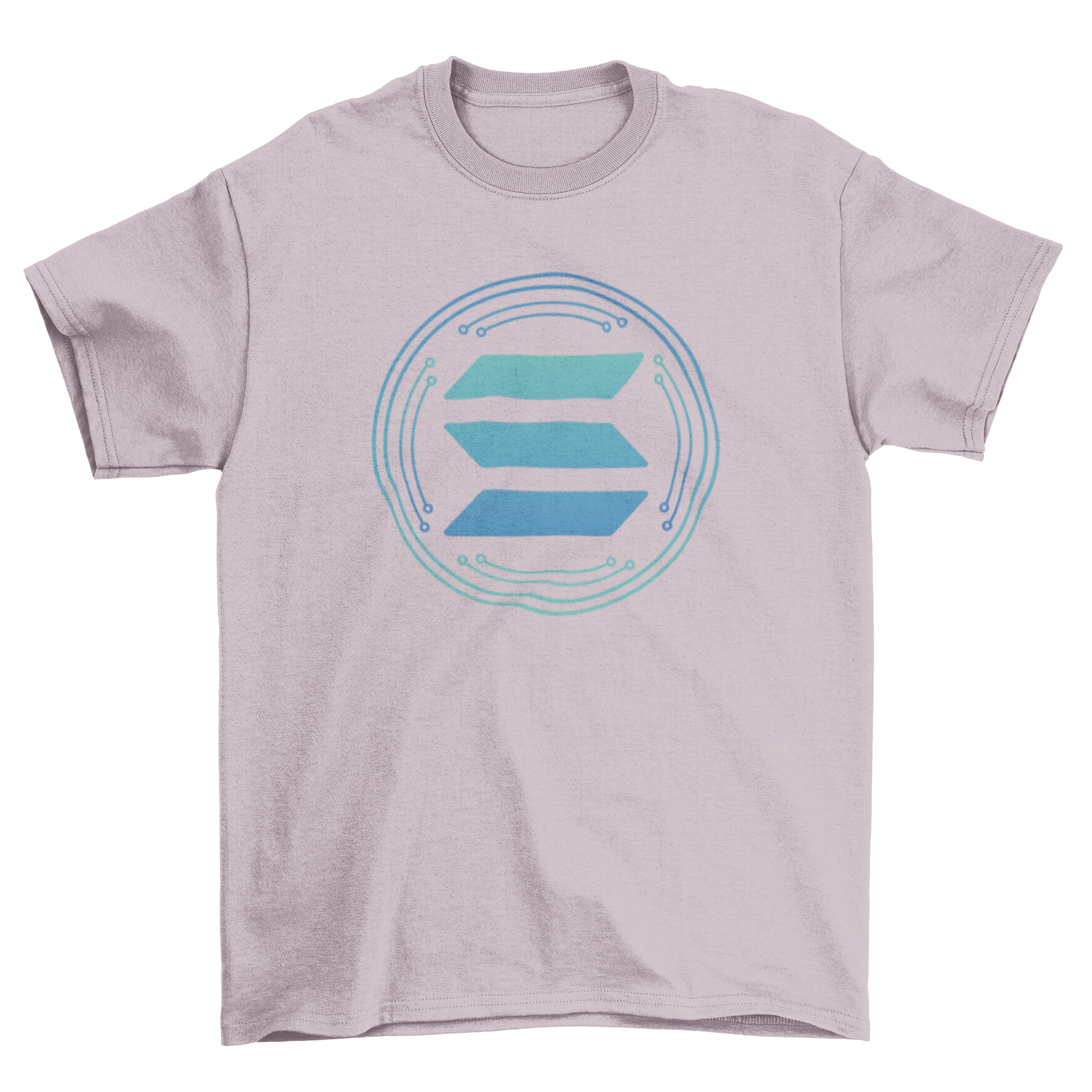 Stylish t-shirt featuring the Solana cryptocurrency symbol in vibrant colors.