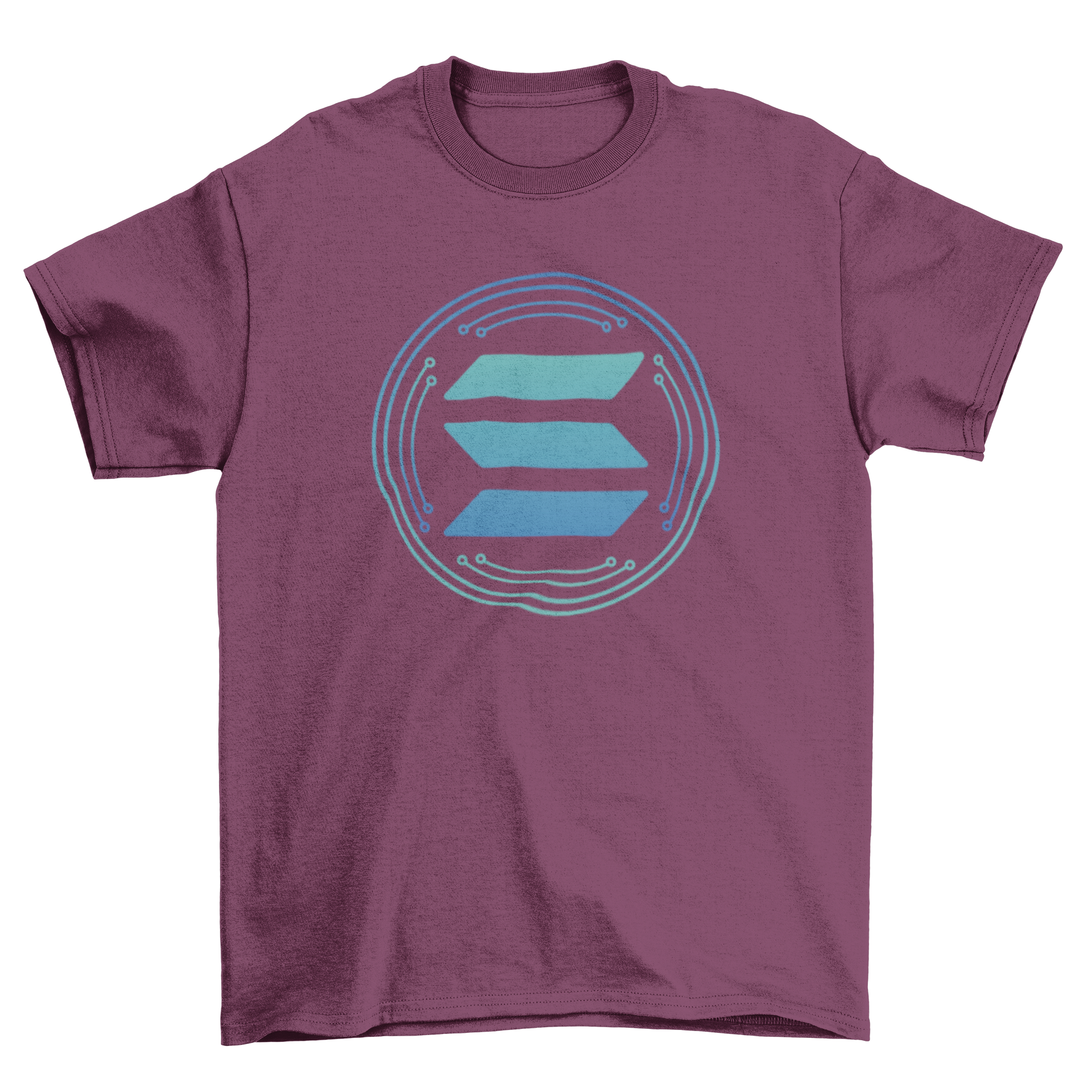 Stylish t-shirt featuring the Solana cryptocurrency symbol in vibrant colors.