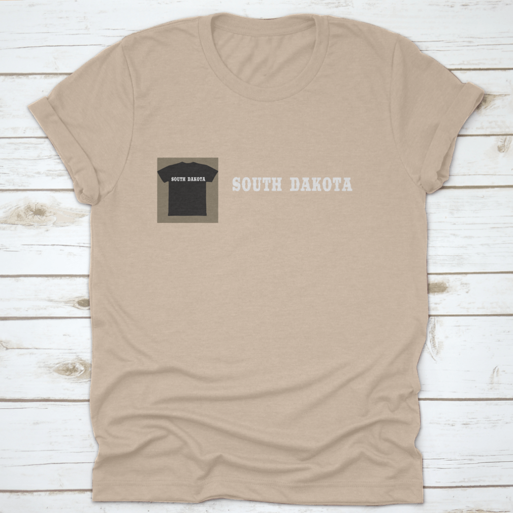 A stylish South Dakota Text Lettering Tourism Travel Shirt made of soft cotton, featuring a classic fit and midweight fabric, ideal for travel enthusiasts.