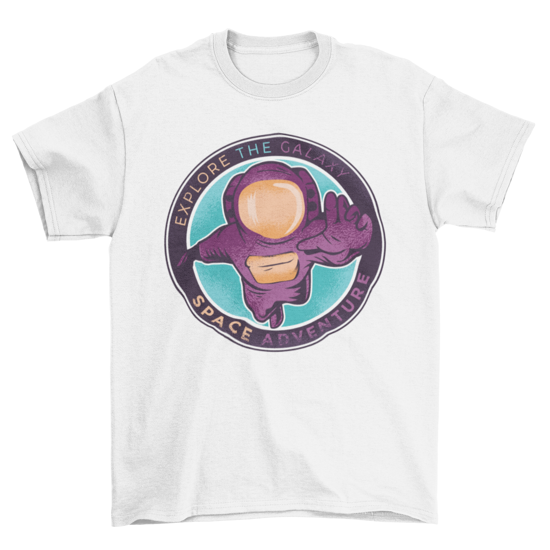 Space Adventure T-shirt design featuring an astronaut reaching out in a circle with a motivational caption.