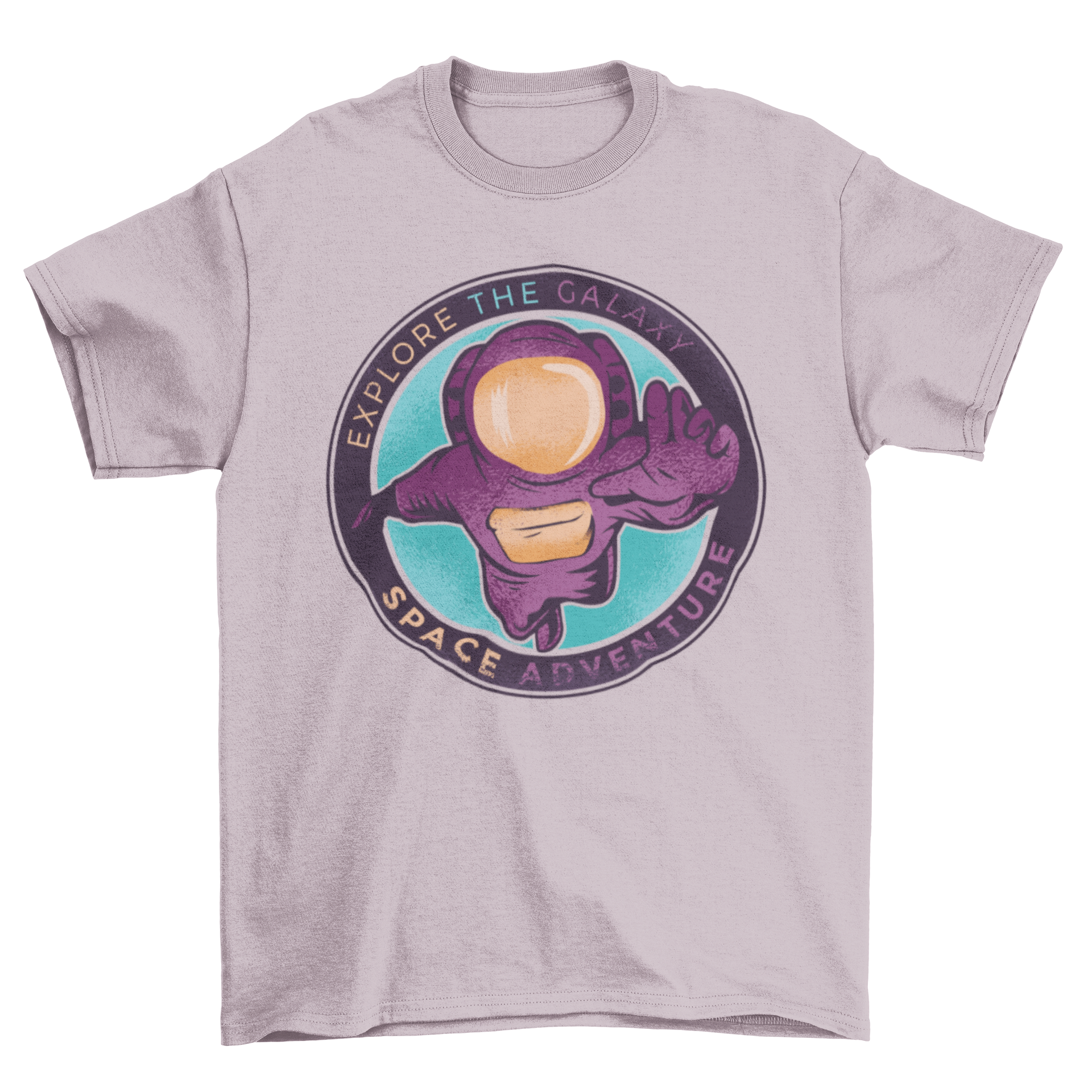 Space Adventure T-shirt design featuring an astronaut reaching out in a circle with a motivational caption.