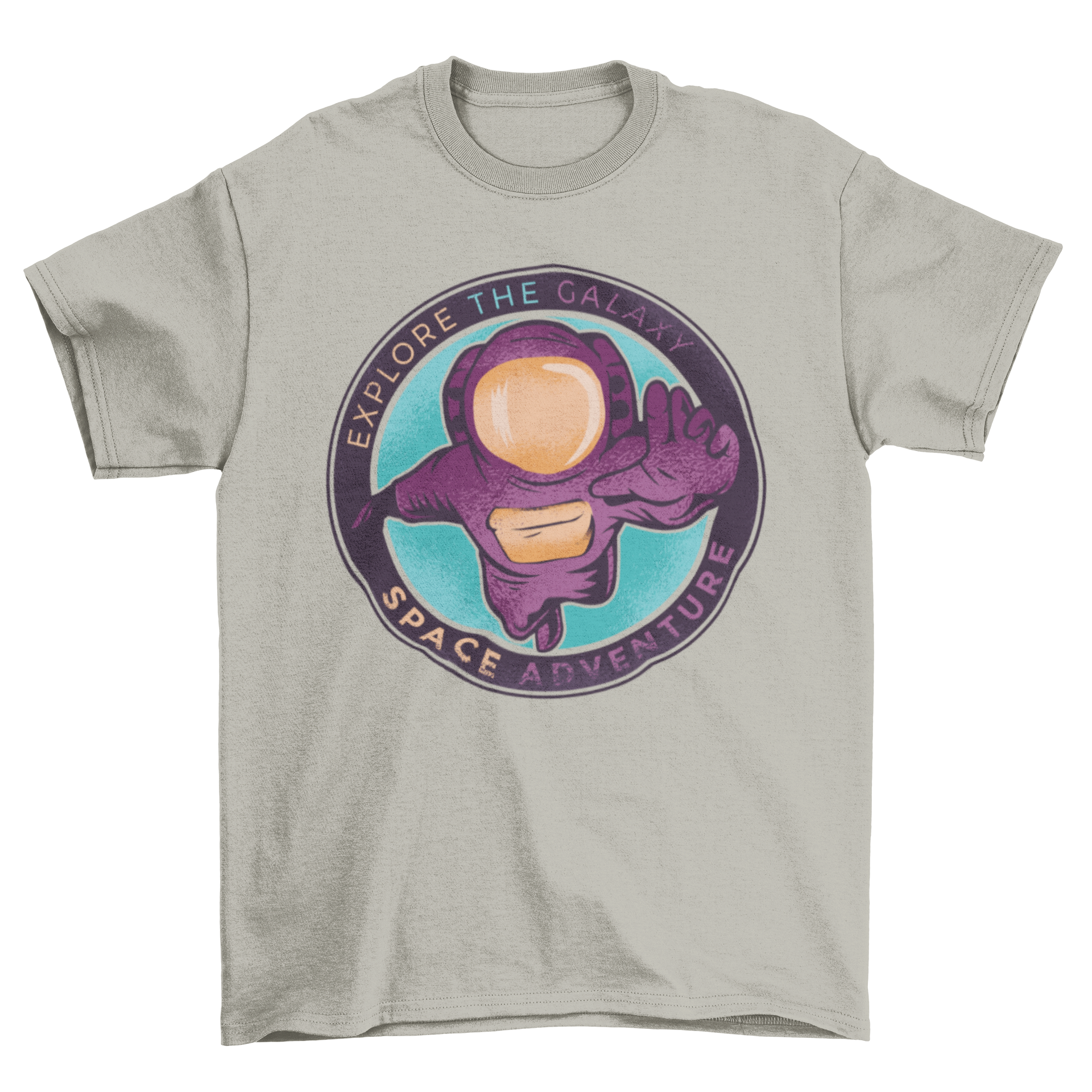 Space Adventure T-shirt design featuring an astronaut reaching out in a circle with a motivational caption.