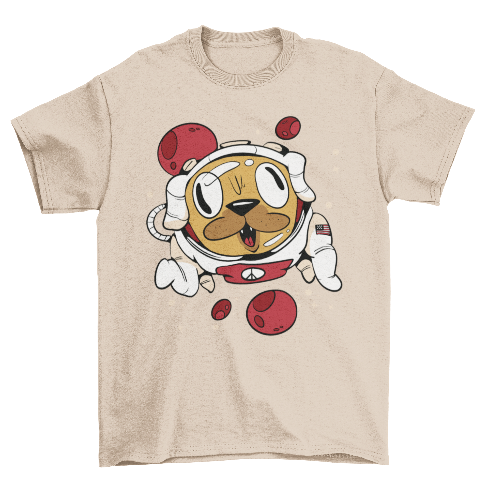 A stylish t-shirt featuring a dog in an astronaut suit, perfect for dog lovers and space enthusiasts.