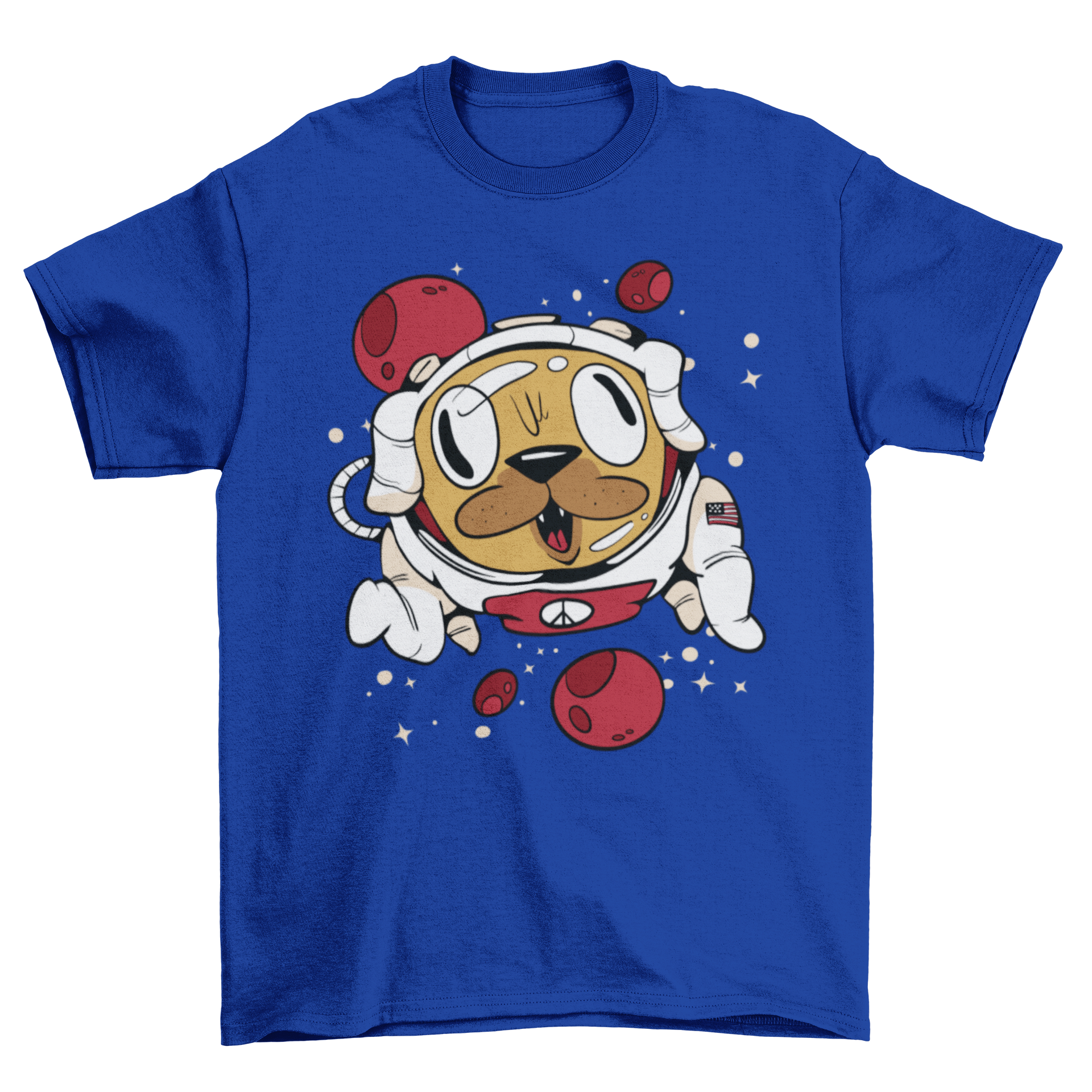 A stylish t-shirt featuring a dog in an astronaut suit, perfect for dog lovers and space enthusiasts.