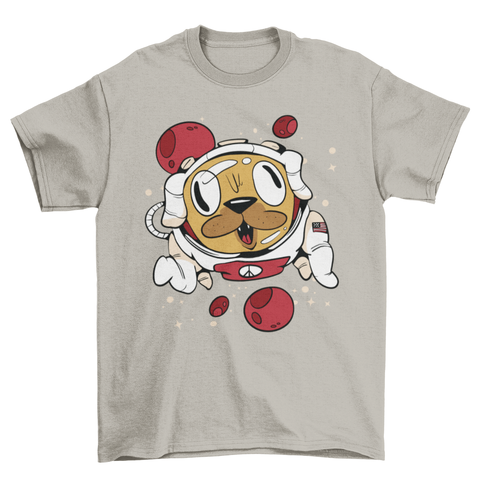 A stylish t-shirt featuring a dog in an astronaut suit, perfect for dog lovers and space enthusiasts.