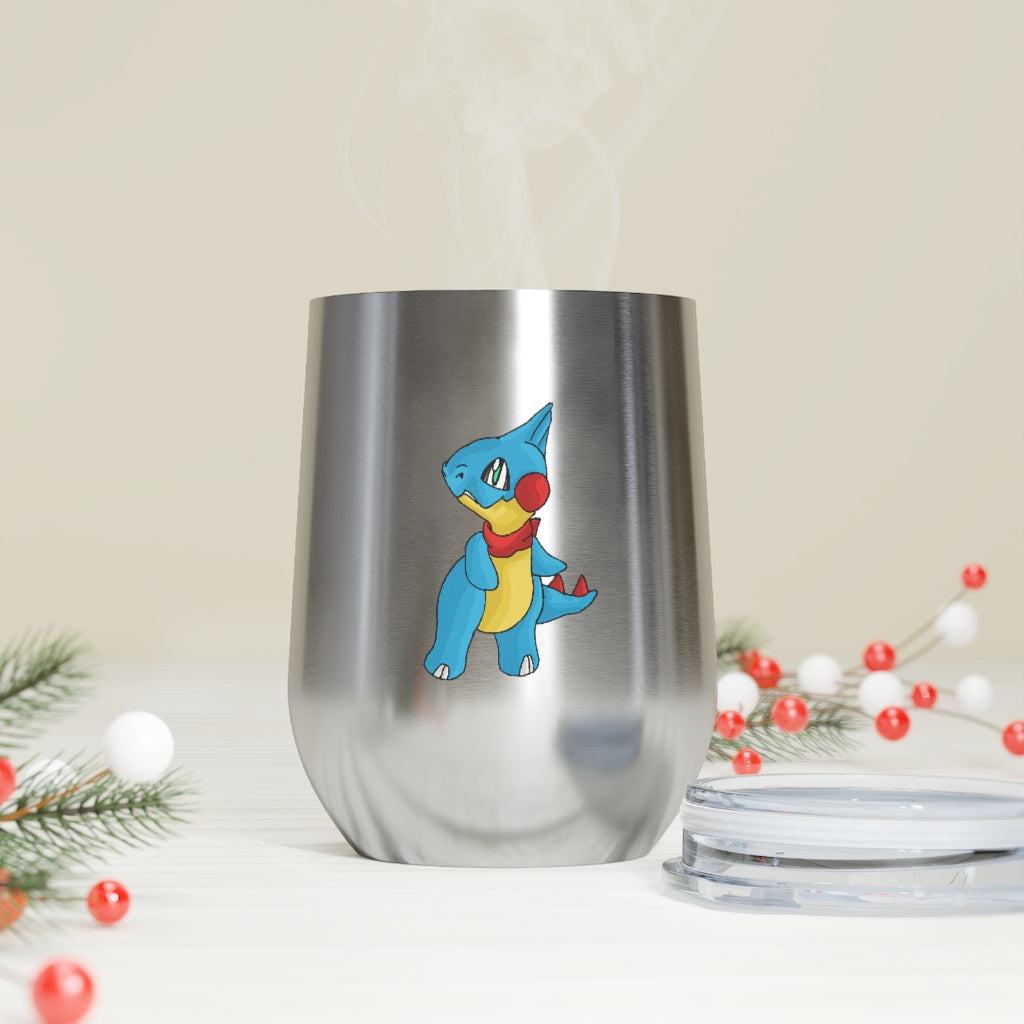 Spakeel 12oz Insulated Wine Tumbler in stainless steel with a clear plastic lid, showcasing a stylish design.