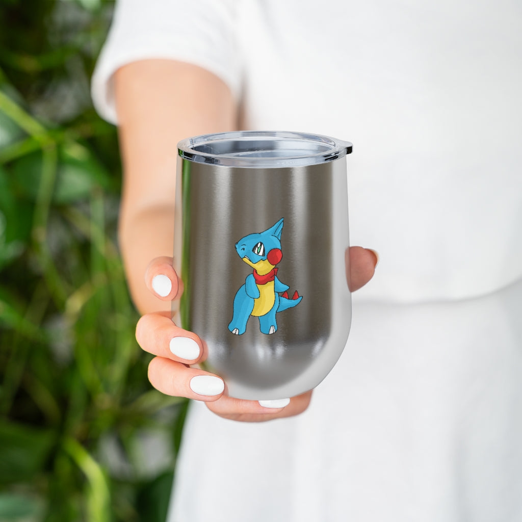 Spakeel 12oz Insulated Wine Tumbler in stainless steel with a clear plastic lid, showcasing a stylish design.