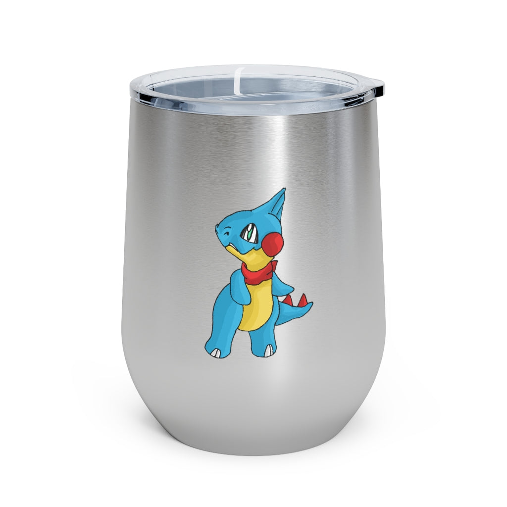 Spakeel 12oz Insulated Wine Tumbler in stainless steel with a clear plastic lid, showcasing a stylish design.